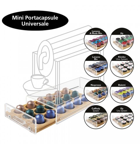 Macom Cassetto portacapsule universale SalvaSpazio per capsule di caffè Legno Trasparente