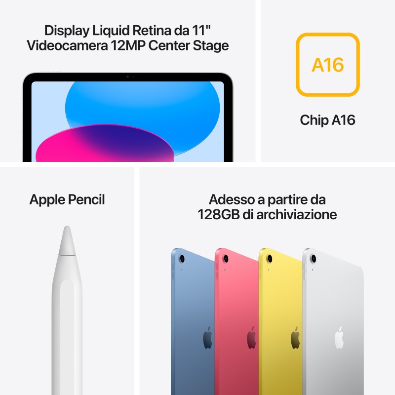 Apple iPad 128 GB 27,9 cm (11") Wi-Fi 6 (802.11ax) iPadOS 18 Amarillo