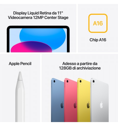 Apple iPad 128 GB 27,9 cm (11") Wi-Fi 6 (802.11ax) iPadOS 18 Amarillo