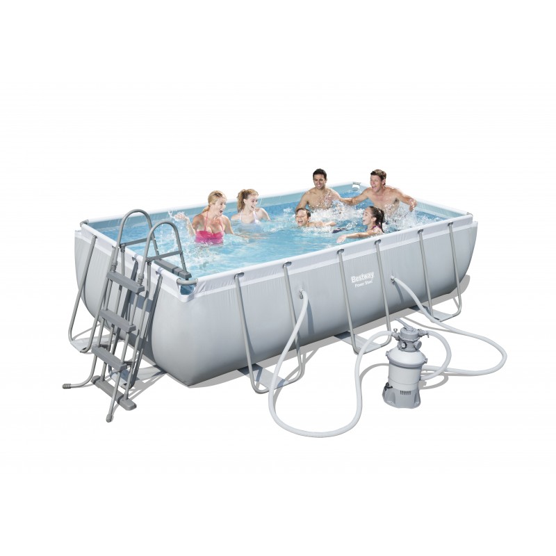 Bestway Power Steel 56442 piscina sobre suelo Piscina con anillo hinchable Rectangular 6478 L Azul, Gris