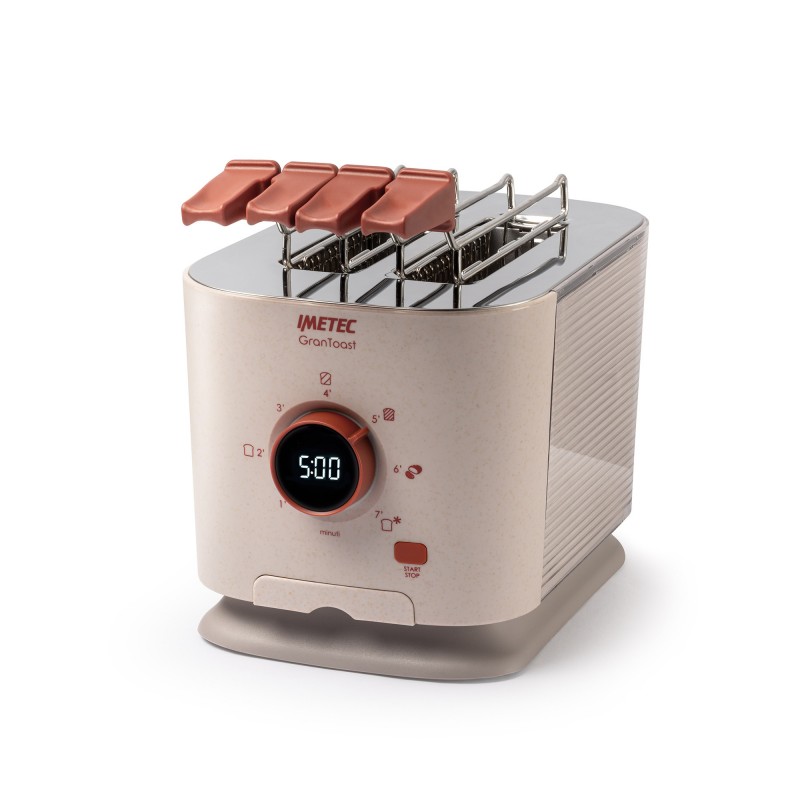 Imetec Grantoast - Tostapane 2 Fette XL con Pinze Apribili per Toast Farciti - 7 Livelli Doratura, Facile Pulizia, Display LED,