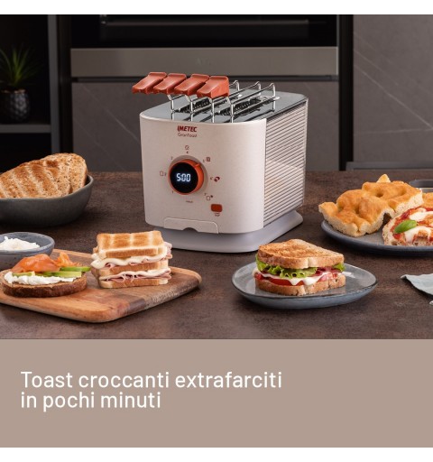 Imetec Grantoast - Tostapane 2 Fette XL con Pinze Apribili per Toast Farciti - 7 Livelli Doratura, Facile Pulizia, Display LED,