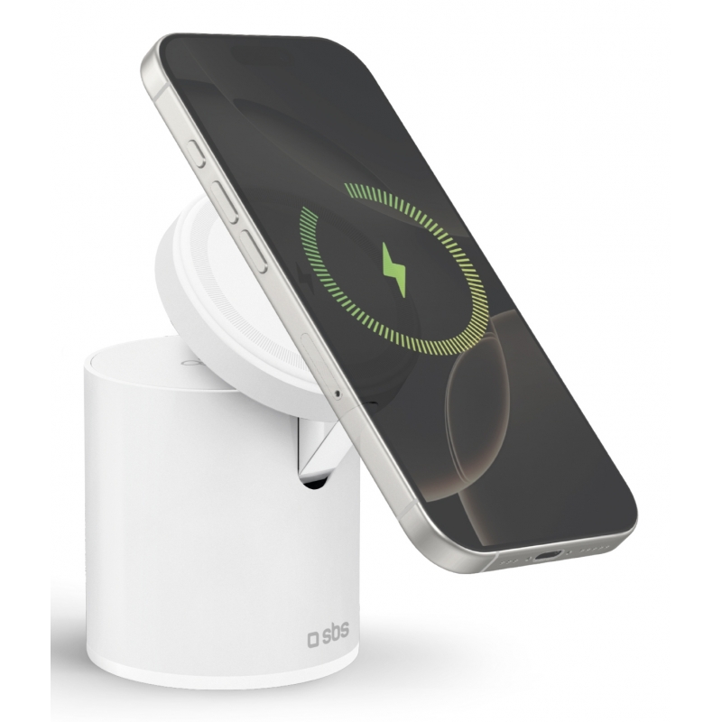 SBS TEWIRMAGFOLD2IN1 mobile device charger Headset, Smartphone White USB Wireless charging Fast charging Indoor