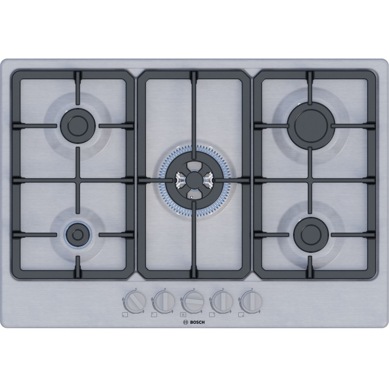 Bosch Serie 4 PGQ7B5K90 hobs Acero inoxidable Integrado 75 cm Encimera de gas 5 zona(s)