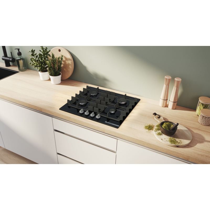 Bosch Serie 4 PNP6B6K40 hob Black Built-in 59 cm Gas 4 zone(s)