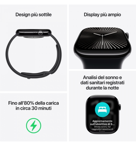 Apple Watch Series 10 Serie 10 GPS 46mm Cassa in Alluminio color Jet Black con Nero Sport Band - S M