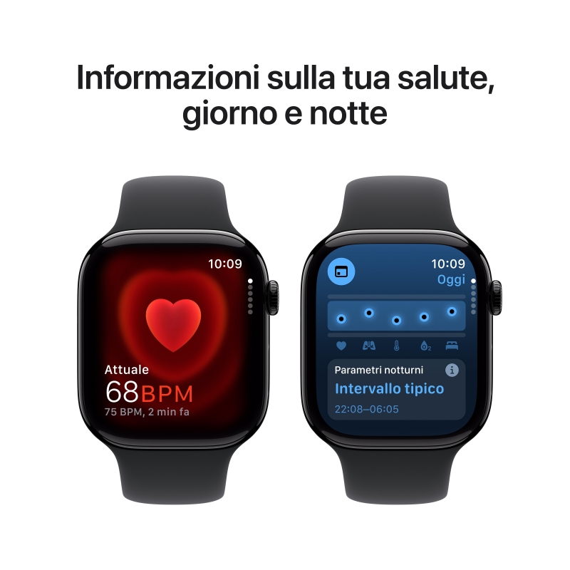 Apple Watch Series 10 Serie 10 GPS 46mm Cassa in Alluminio color Jet Black con Nero Sport Band - S M
