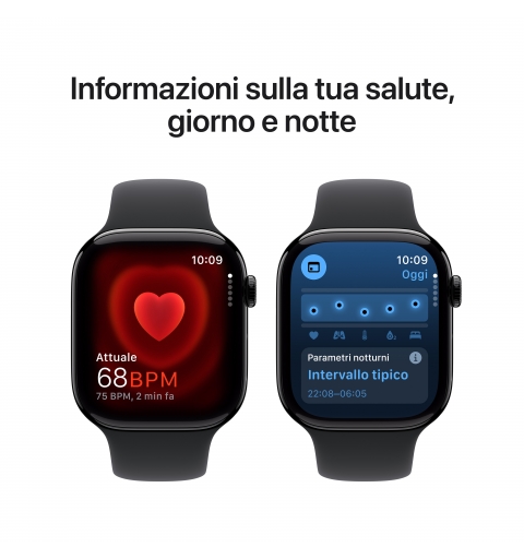 Apple Watch Series 10 Serie 10 GPS 46mm Cassa in Alluminio color Jet Black con Nero Sport Band - S M