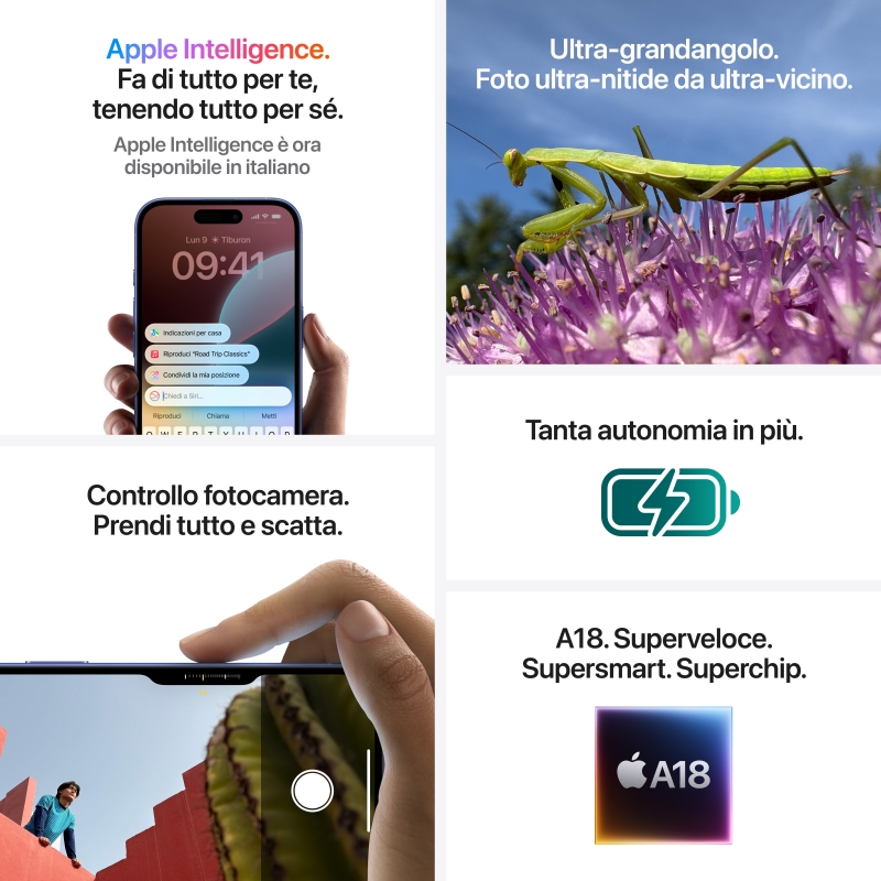 Apple iPhone 16 15,5 cm (6.1") SIM doble iOS 18 5G USB Tipo C 512 GB Azul