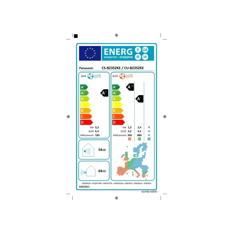 PANASONIC Serie BZ Climatizzatore Condizionatore 12000BTU Kit CU-BZ35ZKE + CS-BZ35ZKE 3,5Kw Inverter A++/A+ R32