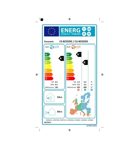 PANASONIC Serie BZ Climatizzatore Condizionatore 12000BTU Kit CU-BZ35ZKE + CS-BZ35ZKE 3,5Kw Inverter A++/A+ R32