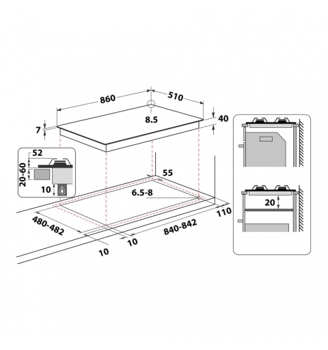 Whirlpool GMAL 9522 IXL Acier inoxydable Intégré 86 cm Gaz 5 zone(s)