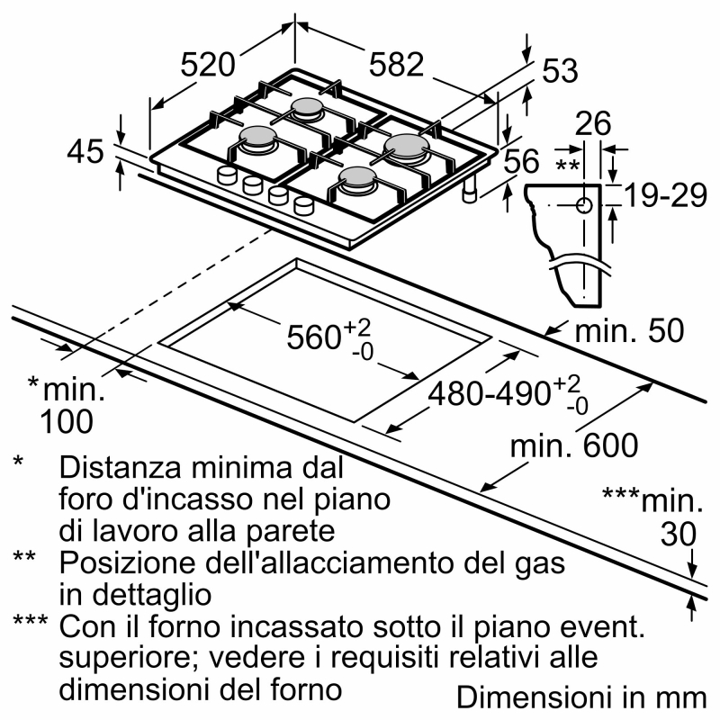 Bosch Serie 4 PGP6B5K85 , Piano cottura a gas, 60 cm, Acciaio inox