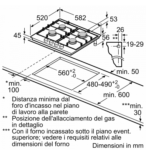 Bosch Serie 4 PGP6B5K85 plaque Acier inoxydable Intégré 58 cm Gaz 4 zone(s)