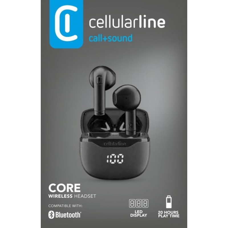 Cellularline Core Auricolare Bluetooth TWS con custodia di ricarica e display led