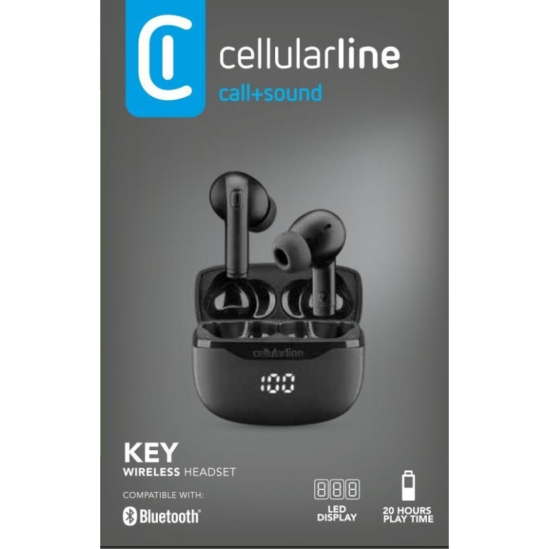 Cellularline Key Auricolari TWS Bluetooth custodia di ricarica e display led