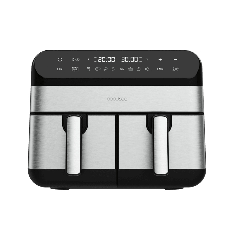 Cecotec Advance 9000 Doppia 9 L Indipendente 2800 W Friggitrice ad aria calda Nero, Acciaio inox