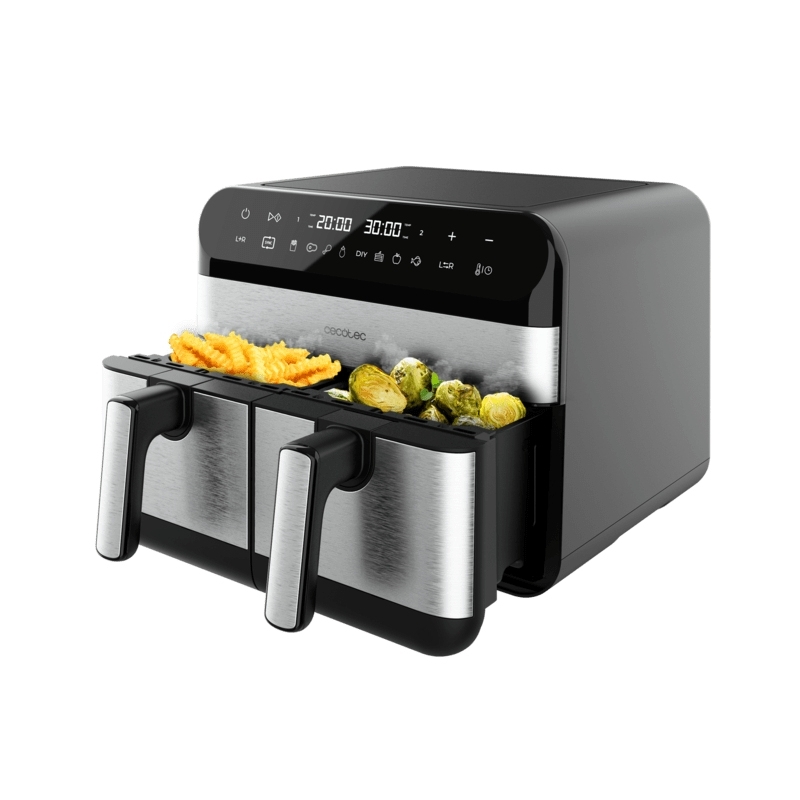 Cecotec Advance 9000 Doppia 9 L Indipendente 2800 W Friggitrice ad aria calda Nero, Acciaio inox