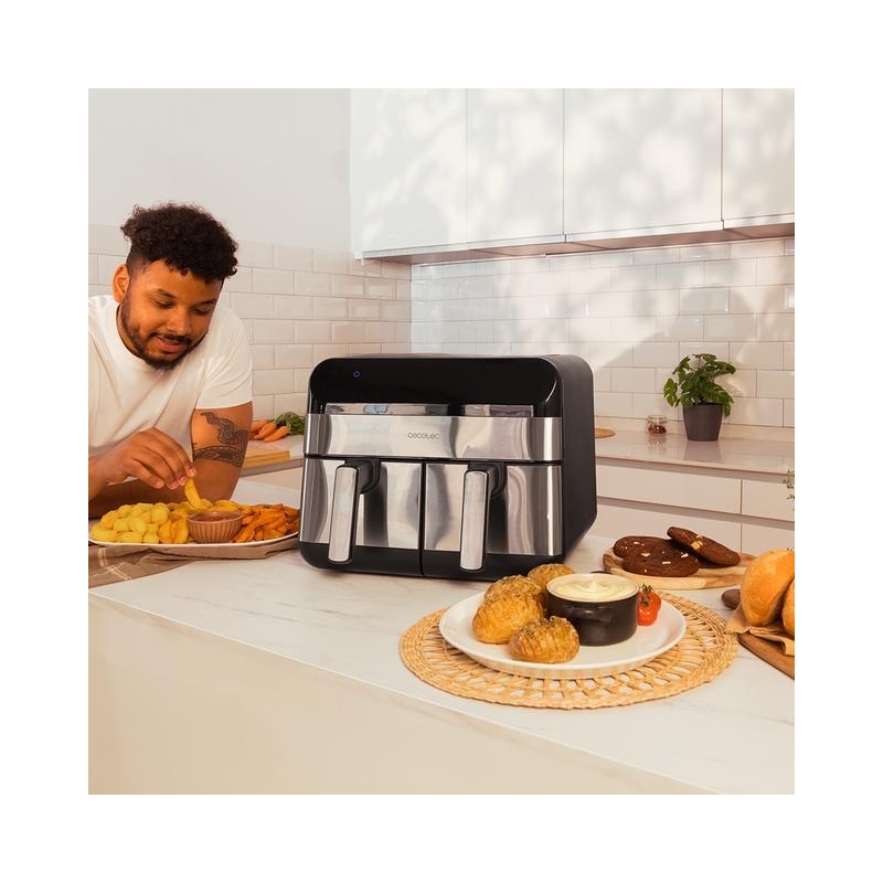 Cecotec Advance 9000 Doppia 9 L Indipendente 2800 W Friggitrice ad aria calda Nero, Acciaio inox