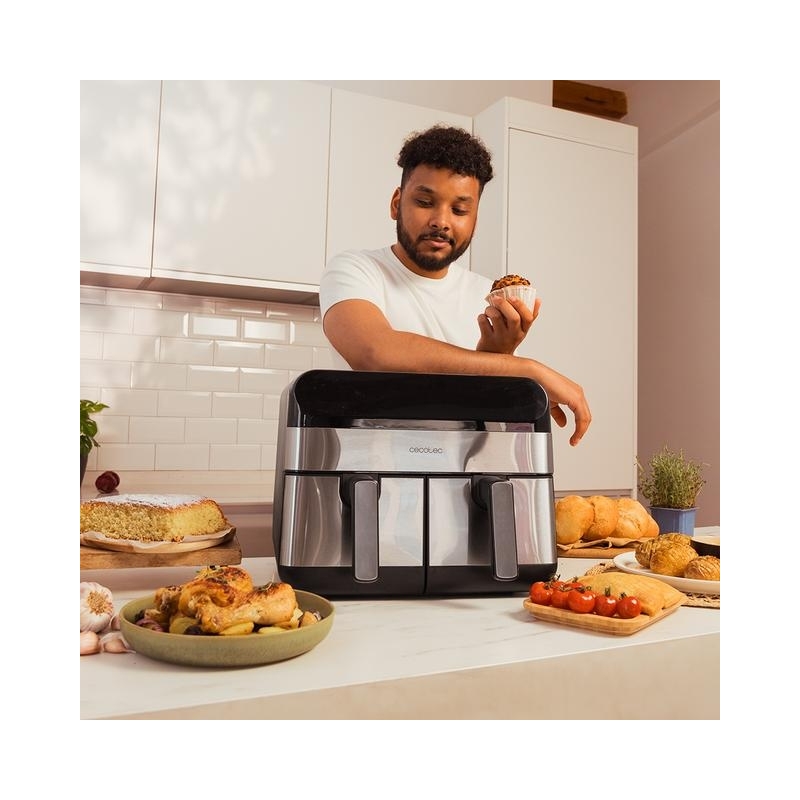 Cecotec Advance 9000 Doppia 9 L Indipendente 2800 W Friggitrice ad aria calda Nero, Acciaio inox