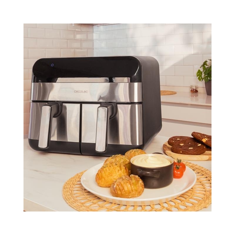 Cecotec Advance 9000 Doppia 9 L Indipendente 2800 W Friggitrice ad aria calda Nero, Acciaio inox