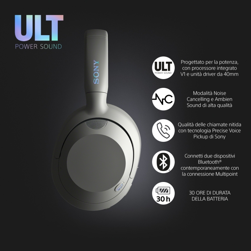 Sony ULT WEAR - Cuffie Bluetooth Wireless con ULT POWER SOUND, bassi profondi, Noise Cancelling, ottima qualità delle chiamate,