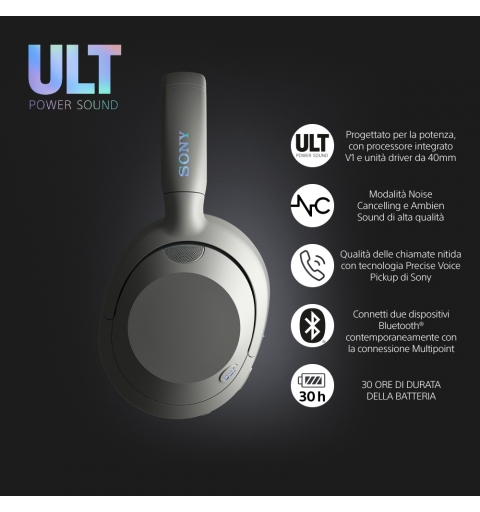 Sony ULT WEAR - Cuffie Bluetooth Wireless con ULT POWER SOUND, bassi profondi, Noise Cancelling, ottima qualità delle chiamate,