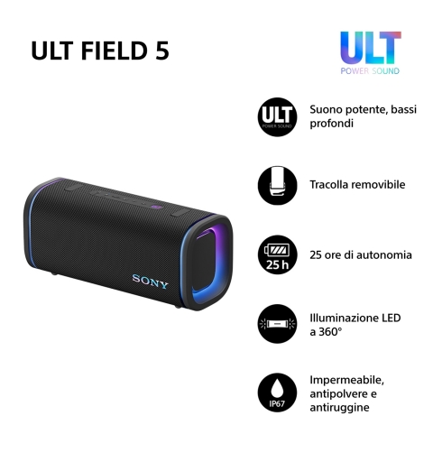 Sony Ult Field 5 Enceinte portable stéréo Noir