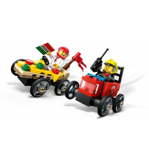 LEGO Pack de Coches de Carreras Pizza vs. Camión de Bomberos