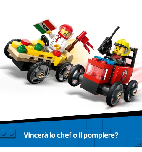 LEGO Pack de Coches de Carreras Pizza vs. Camión de Bomberos