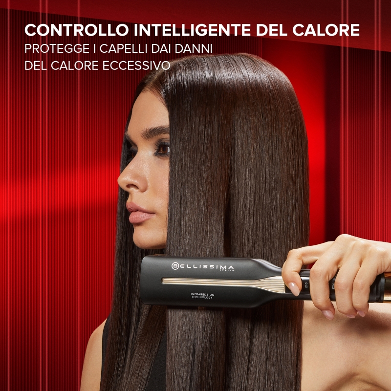 Bellissima Imetec Absolute, Piastra per capelli professionale con piastre 4XL, Infrarossi e tecnologia a ioni, Controllo del