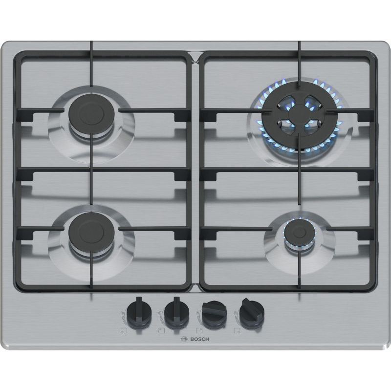 Bosch Serie 4 PGH6B5K60 plaque Acier inoxydable Intégré 58 cm Gaz 4 zone(s)