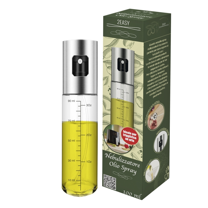 2Easy 8059304669118 dispensador de aceite vinagre 0,1 L Botella Vidrio Plata, Transparente