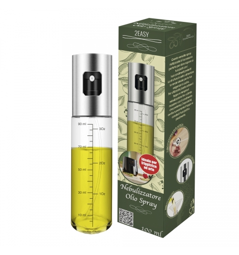 2Easy 8059304669118 dispensador de aceite vinagre 0,1 L Botella Vidrio Plata, Transparente