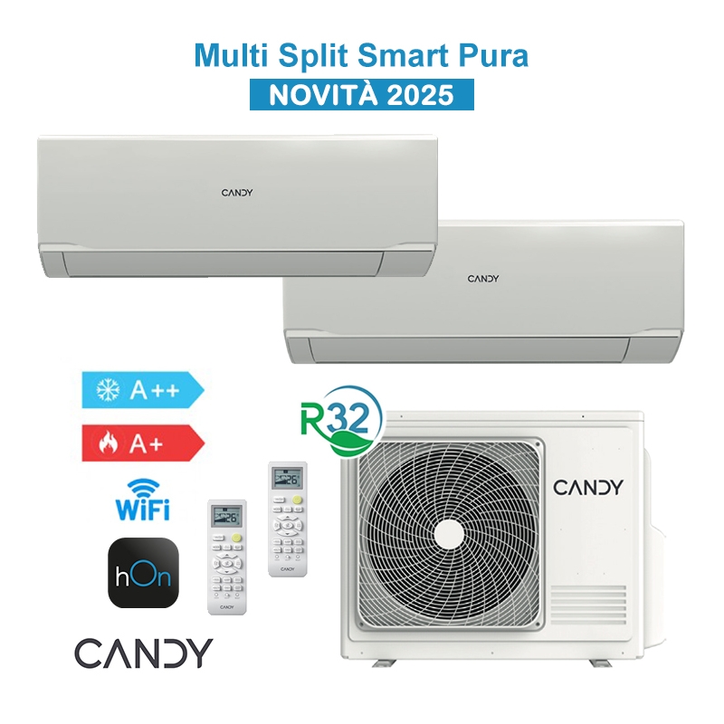 Candy Pura CY2T18AOUT + CY12RAIN + CY12RAIN Kit Climatizzatore Condizionatore 2025 Dual Split 12000+12000Btu WiFi A++/A+ R32 I