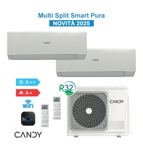 Candy Pura CY2T18AOUT + CY12RAIN + CY12RAIN Kit Climatizzatore Condizionatore 2025 Dual Split 12000+12000Btu WiFi A++/A+ R32 I