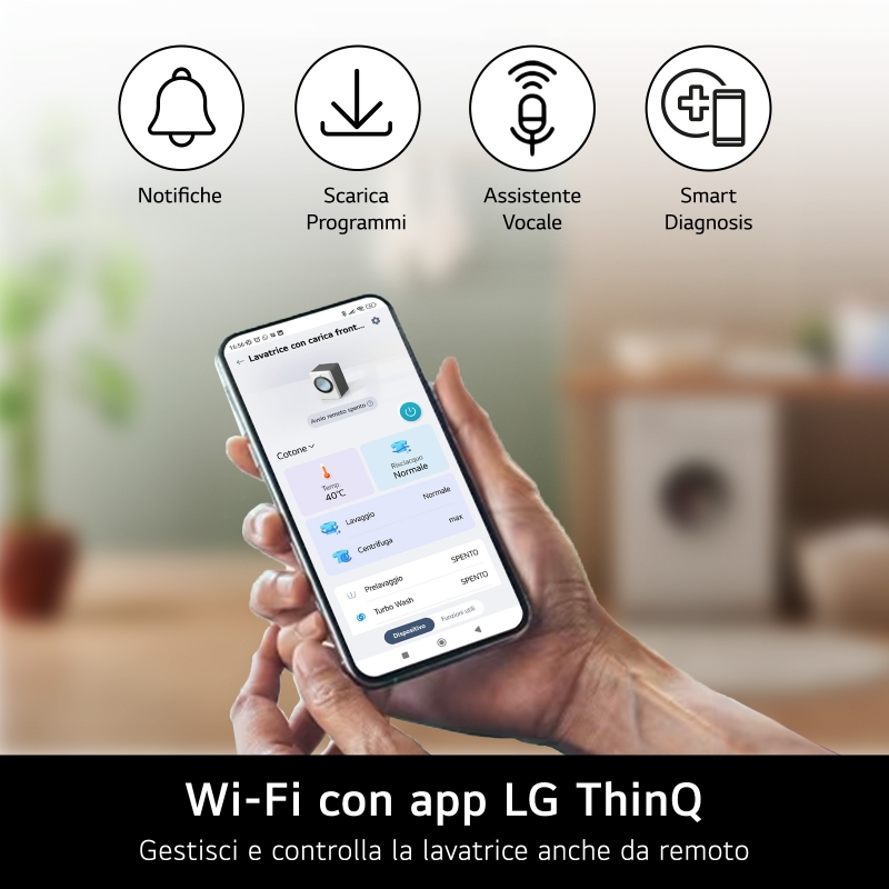 LG W4NX1095NWB Lavasciuga 9 5kg Serie X1, Classe A E, 6 Motion Direct Drive, Wi-Fi, 1400 giri, Allergy Care, Bianca