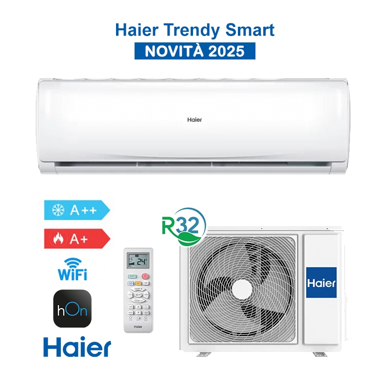 Haier HAS09TABIN + H1U09TABOUT Kit Condizionatore Climatizzatore Trendy 9000Btu (2,5Kw) A++/A+ WiFi Inverter R32 Bianco
