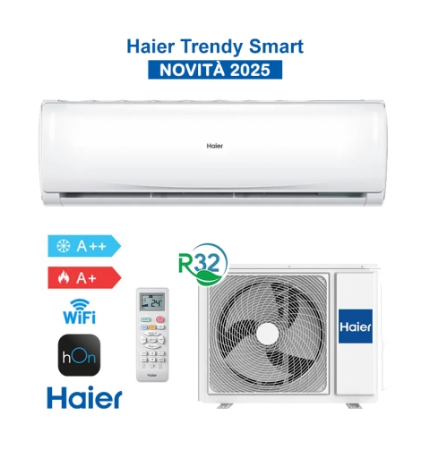 Haier HAS09TABIN + H1U09TABOUT Kit Condizionatore Climatizzatore Trendy 9000Btu (2,5Kw) A++/A+ WiFi Inverter R32 Bianco
