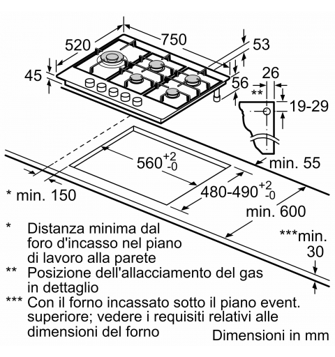 Bosch Serie 6 PCS7A5I90 hobs Acero inoxidable Integrado 75 cm Encimera de gas 5 zona(s)