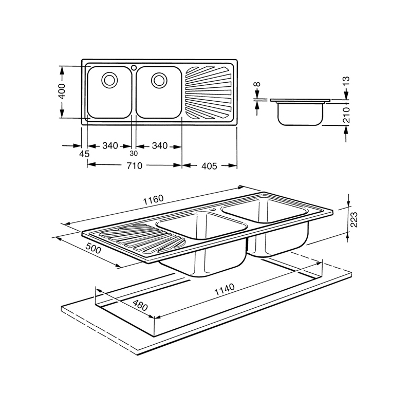 Smeg SP116S fregadero Lavabo sobre-encimera Rectangular Acero inoxidable