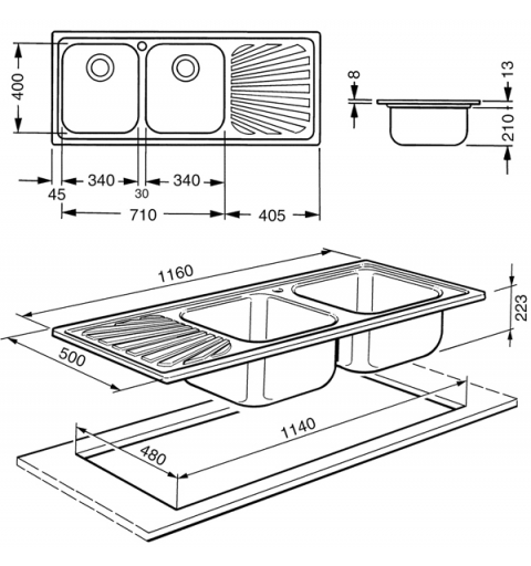 Smeg SP116S fregadero Lavabo sobre-encimera Rectangular Acero inoxidable