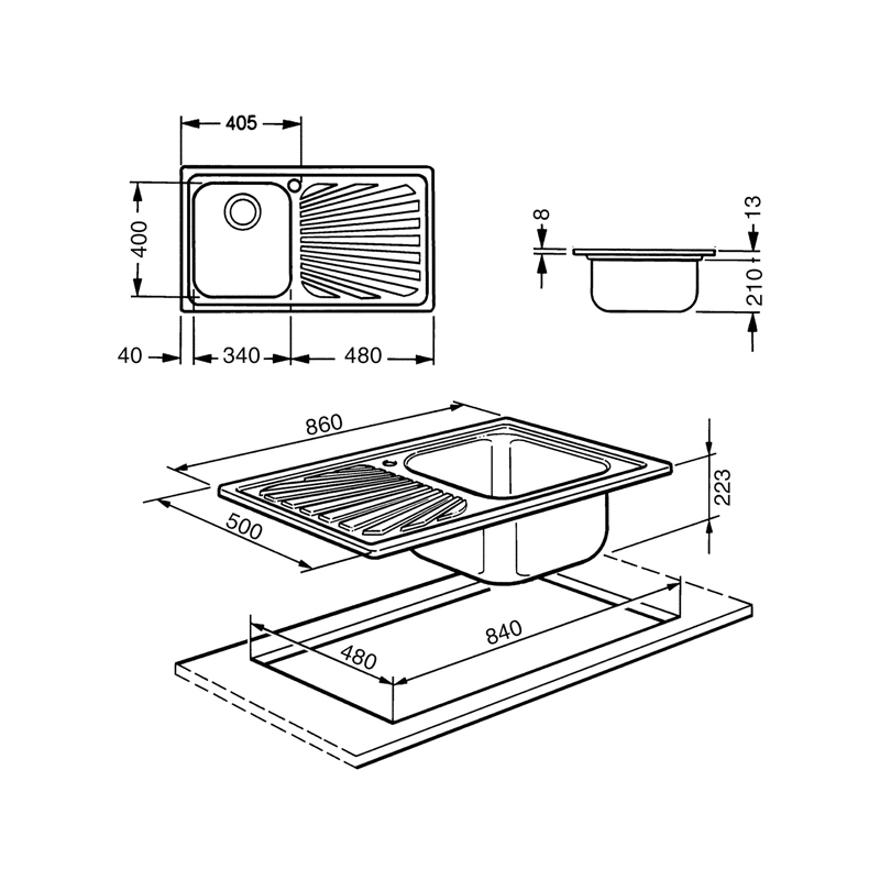 Smeg SP861S fregadero Fregadero empotrado Rectangular Acero inoxidable