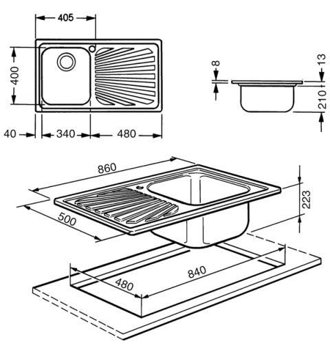 Smeg SP861S kitchen sink Flush-mounted sink Rectangular Stainless steel