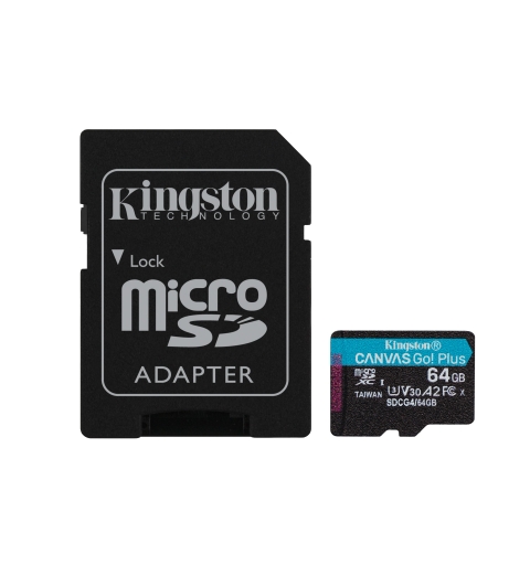 Kingston Technology 64GB microSDXC Canvas Go Plus Gen4 200MB s A2 U3 V30 Card + Adapter