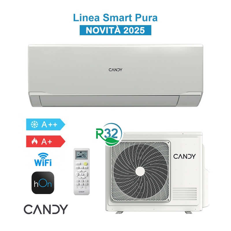 Candy Pura Kit CY24RAIN-A Condizionatore Climatizzatore 24000BTU 6,2KW WiFi A++/A+ Inverter R32 29dBA Bianco - Novità 2025