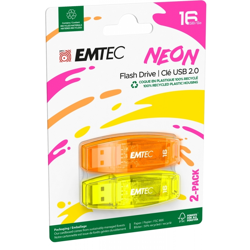 Emtec C410 Neon unidad flash USB 16 GB USB tipo A 2.0 Naranja, Amarillo