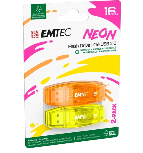 Emtec C410 Neon lecteur USB flash 16 Go USB Type-A 2.0 Orange, Jaune