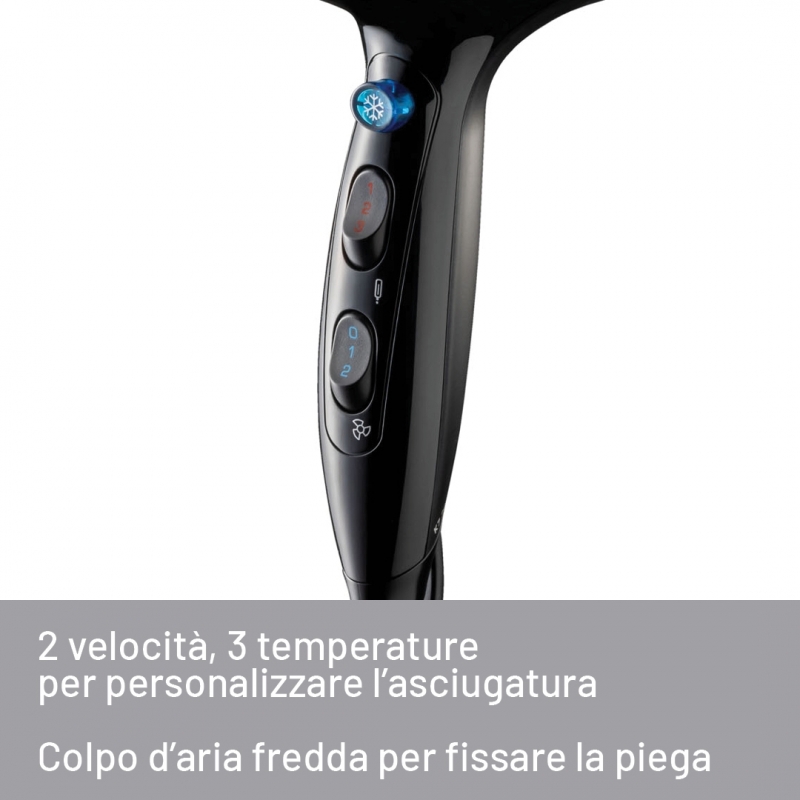 Imetec Asciugacapelli K7 2000, 2200W, Tecnoloiga a ioni, 2 velocità, 3 temperature, Colpo Aria Fredda, Convogliatore Stretto,