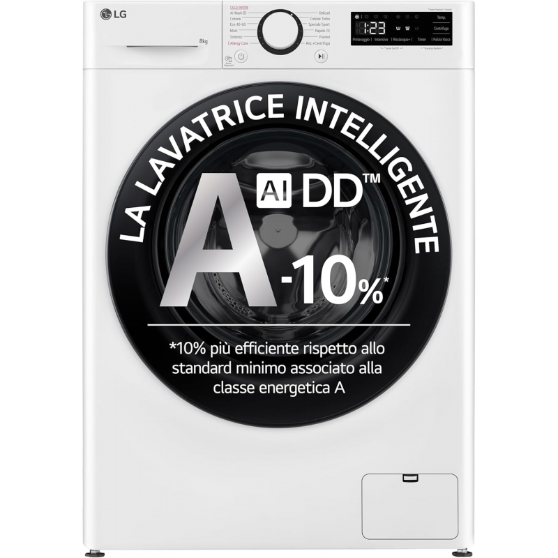 Lg F2R3S08NSWB Lavatrice Slim AI DD 8kg Serie R3 1200 giri Classe A Lavaggio Vapore Smart Diagnosis